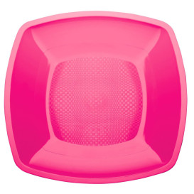 Plastic bord Plat fuchsia Vierkant PP 23 cm (25 stuks) 