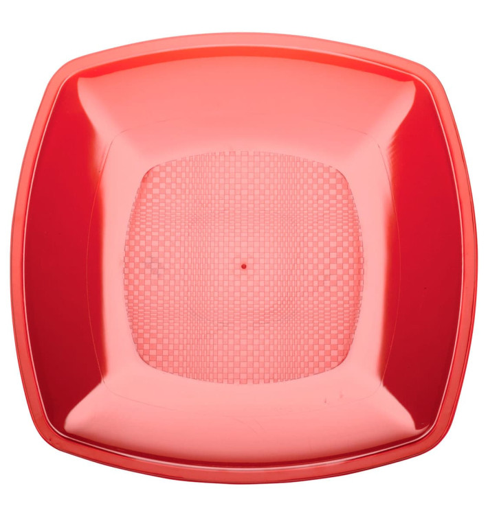 Plastic bord Plat rood Vierkant PS 18 cm (25 stuks) Plastic bord Plat rood Vierkant PS 18 cm (25 stuks)