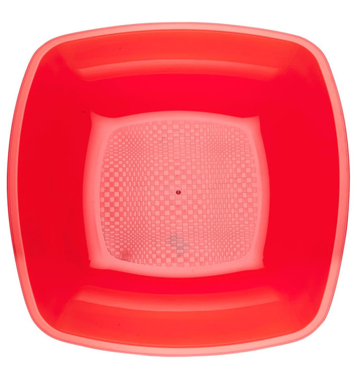 Plastic bord Diep rood Vierkant PS 18 cm (300 stuks)