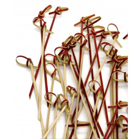 Bamboe vleespennen Strik Design rood 15cm (5000 stuks)