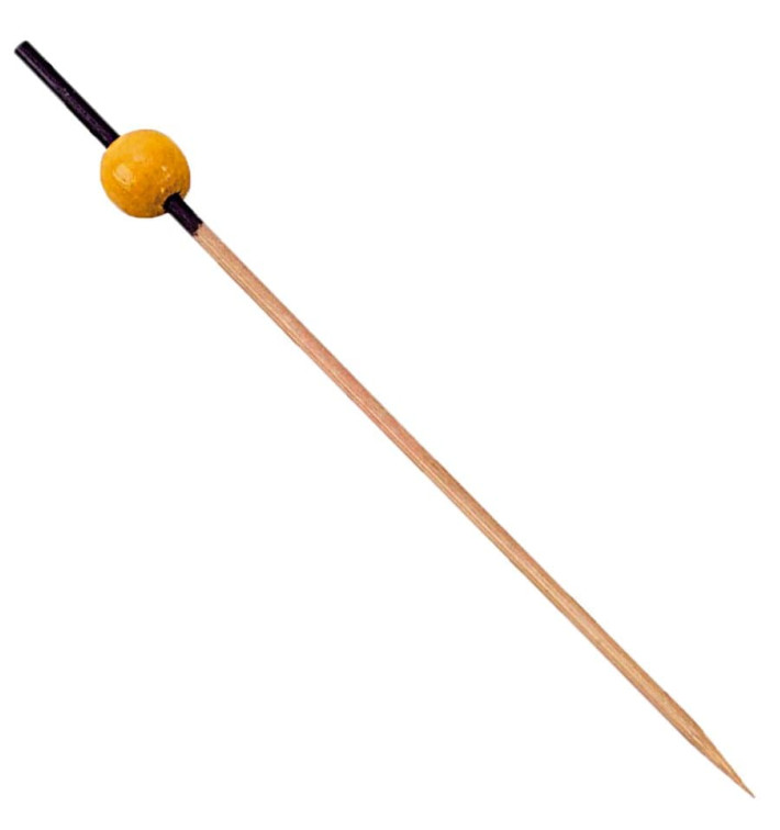 Bamboe vleespennen zwart en geel 12cm (200 stuks) Bamboe vleespennen zwart en geel 12cm (200 stuks)