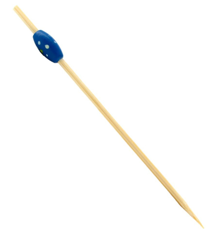 Bamboe vleespennen "Punteado" Design blauw 12cm (200 stuks) 