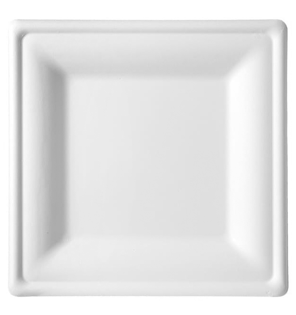 Suikerriet bord Vierkant wit 15x15 cm (50 stuks) 