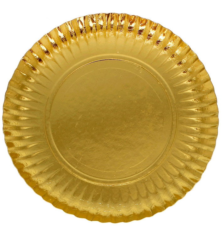 Papieren bord Rond vormig goud 23cm (500 stuks) Papieren bord Rond vormig goud 23cm (500 stuks)