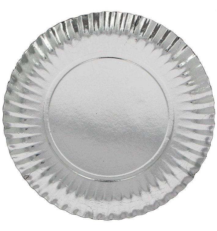 Papieren bord Rond vormig zilver 23cm (500 stuks) Papieren bord Rond vormig zilver 23cm (500 stuks)