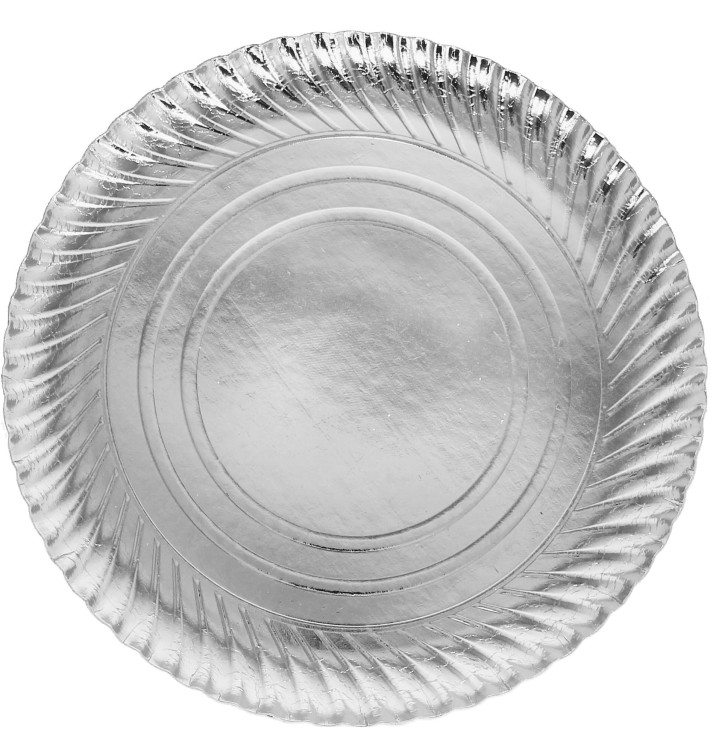 Papieren bord Rond vormig zilver 30cm (400 stuks) Papieren bord Rond vormig zilver 30cm (400 stuks)
