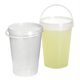 Plastic emmer met handvat en Deksel transparant 1000 ml (10 stuks)