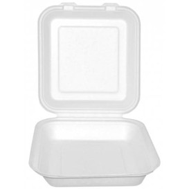 Suikerriet Gescharnierd Container "Menu Box" wit 20x18x5cm (200 stuks)