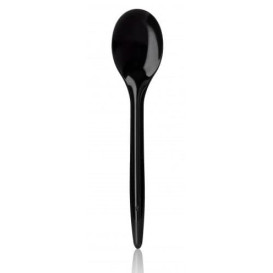Plastic PS thee lepel "Luxe" zwart 12,5cm (100 stuks) 