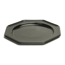 Plastic oplader bord PET Achthoekig zwart 30 cm (10 stuks)