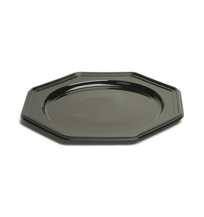 Plastic oplader bord PET Achthoekig zwart 30 cm (50 stuks) Plastic oplader bord PET Achthoekig zwart 30 cm (50 stuks)