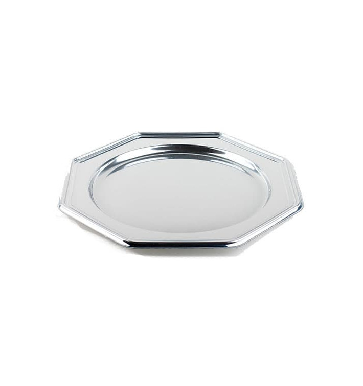 Plastic oplader bord PET Achthoekig zilver 30 cm (50 stuks) Plastic oplader bord PET Achthoekig zilver 30 cm (50 stuks)