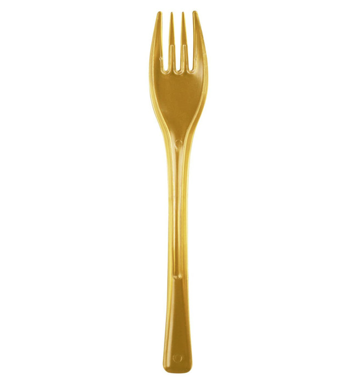 Plastic PS vork "Flen" goud 14cm (3000 stuks) Plastic PS vork "Flen" goud 14cm (3000 stuks)
