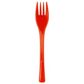 Plastic PS vork "Flen" rood transparant 14cm (50 stuks) 