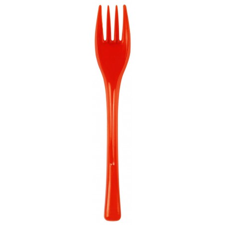 Plastic PS vork "Flen" rood transparant 14cm (50 stuks) 