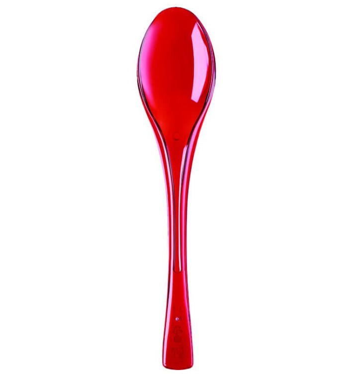 Plastic lepel PS "Flen" rood transparant 14,5cm (50 stuks) 