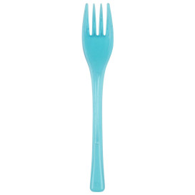 Plastic PS vork "Flen" turkoois transparant 14cm (50 stuks) 
