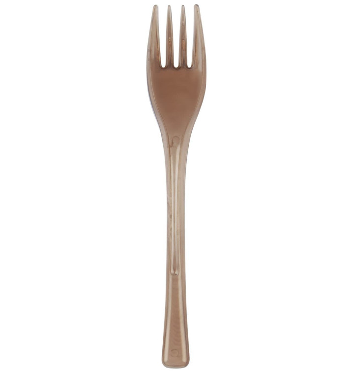 Plastic PS vork "Flen" bruin transparant 14cm (50 stuks) Plastic PS vork "Flen" bruin transparant 14cm (50 stuks)