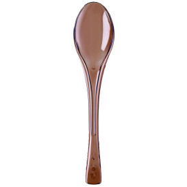 Plastic lepel  PS "Flen" bruin transparant 14,5cm (50 stuks) 