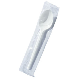 Plastic PS thee lepel wit ingepakt 12,5cm (100 stuks) 