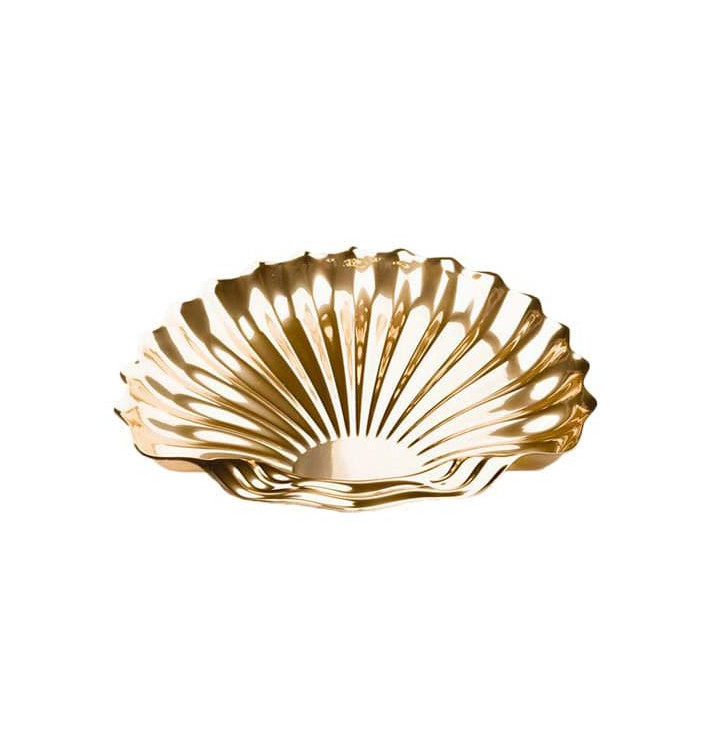Plastic schotel Schelp vormig goud 34x30 cm (50 stuks) Plastic schotel Schelp vormig goud 34x30 cm (50 stuks)