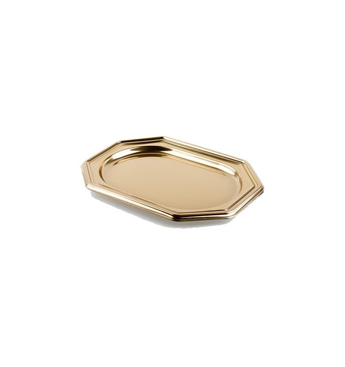 Plastic dienblad Achthoekige vorm goud 36x24 cm (5 stuks) Plastic dienblad Achthoekige vorm goud 36x24 cm (5 stuks)
