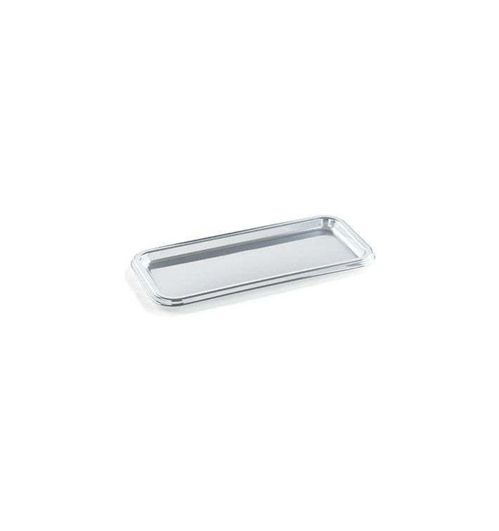 Plastic schotel Rechthoekige vorm zilver 35X16 cm (5 stuks) Plastic schotel Rechthoekige vorm zilver 35X16 cm (5 stuks)