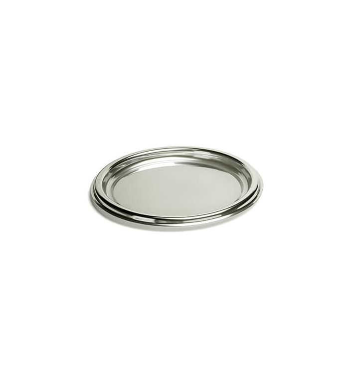 Plastic dienblad Rond vormig zilver 30 cm (50 stuks) Plastic dienblad Rond vormig zilver 30 cm (50 stuks)