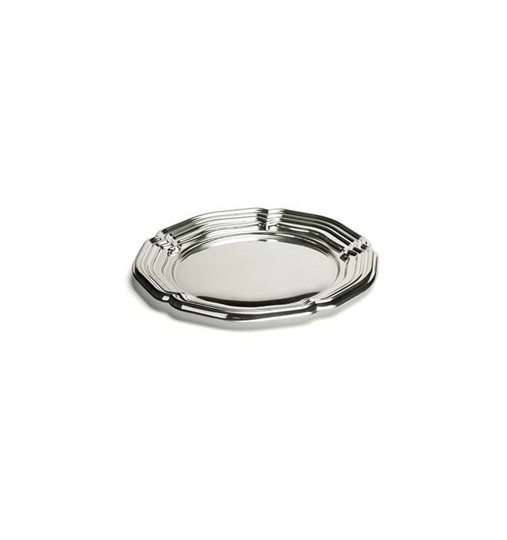 Plastic dienblad Rond vormig zilver 34 cm (5 stuks) Plastic dienblad Rond vormig zilver 34 cm (5 stuks)