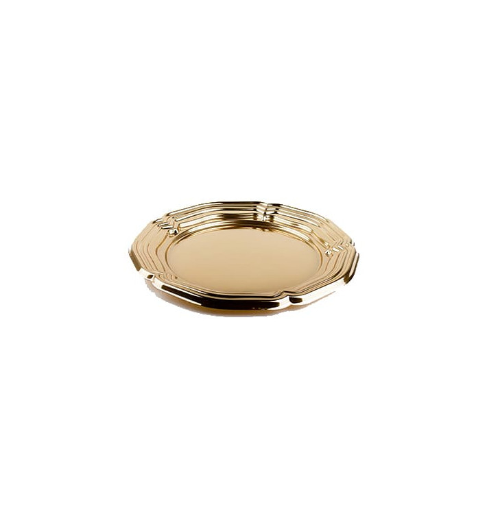 Plastic dienblad Rond vormig goud 34 cm (5 stuks) Plastic dienblad Rond vormig goud 34 cm (5 stuks)