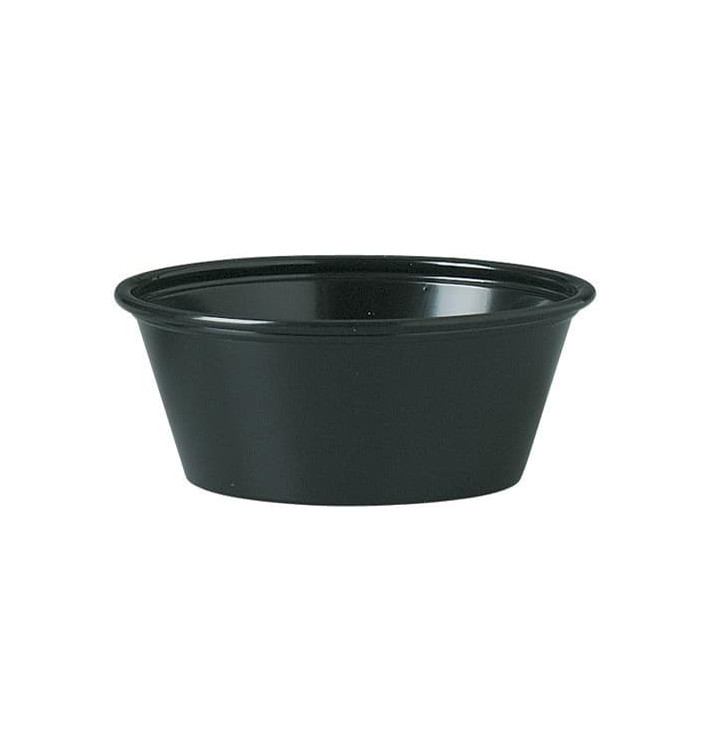 Plastic souffle beker PS zwart 44ml Ø6,6cm (2500 stuks) Plastic souffle beker PS zwart 44ml Ø6,6cm (2500 stuks)