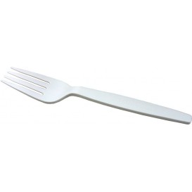 Stof gebaseerd op Maizena PLA afbreekbare vork wit 16cm (50 stuks) 