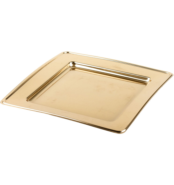 Plastic bord PET Vierkant goud 30cm (4 stuks) Plastic bord PET Vierkant goud 30cm (4 stuks)