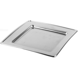 Plastic bord PET Vierkant zilver 18cm (180 stuks)