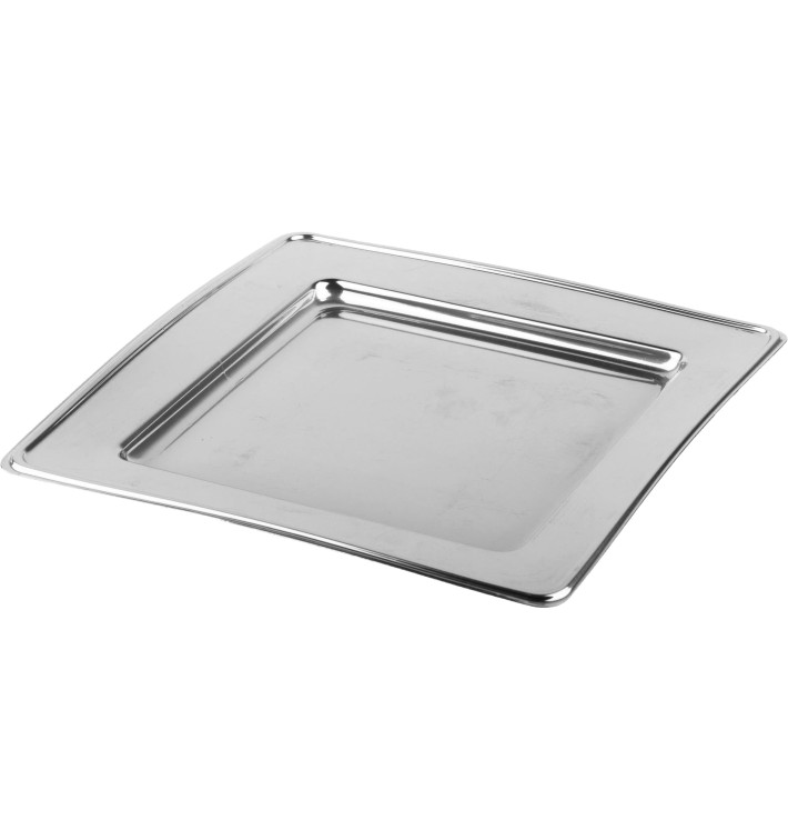 Plastic bord PET Vierkant zilver 24cm (6 stuks) Plastic bord PET Vierkant zilver 24cm (6 stuks)