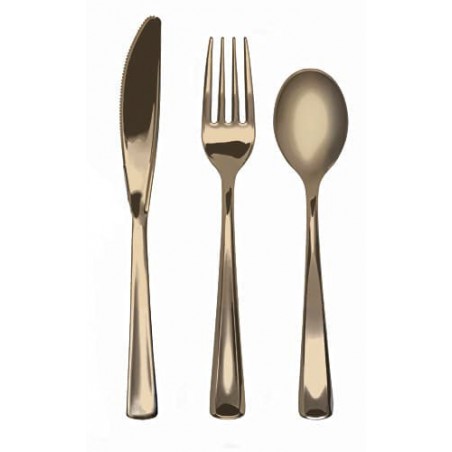 Bestekset vork, mes en lepel goud gemetalliseerd (10 sets)