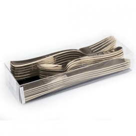 Bestekset vork, mes en lepel goud gemetalliseerd (10 sets)