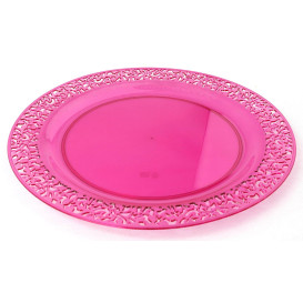 Plastic bord Rond vormig "Lace" framboos 19cm (88 stuks)