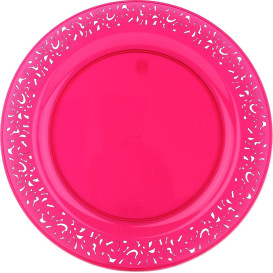 Plastic bord Rond vormig "Lace" framboos 23cm (88 stuks)