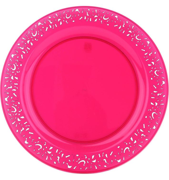 Plastic bord Rond vormig "Lace" framboos 23cm (88 stuks) Plastic bord Rond vormig "Lace" framboos 23cm (88 stuks)