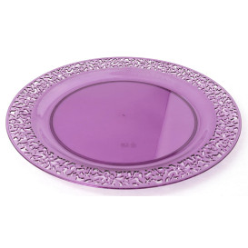 Plastic bord Rond vormig "Lace" aubergine kleur 19cm (88 stuks)