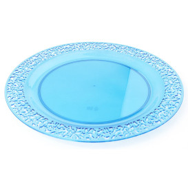 Plastic bord Rond vormig "Lace" turkoois 19cm (88 stuks)