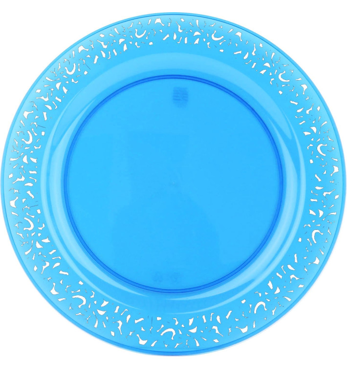 Plastic bord Rond vormig "Lace" turkoois 19cm (88 stuks) Plastic bord Rond vormig "Lace" turkoois 19cm (88 stuks)