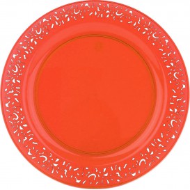 Plastic bord Rond vormig "Lace" oranje 19cm (4 stuks) 