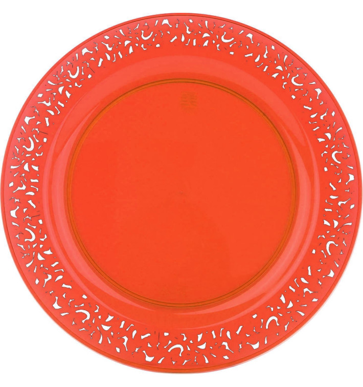 Plastic bord Rond vormig "Lace" oranje 19cm (4 stuks) Plastic bord Rond vormig "Lace" oranje 19cm (4 stuks)