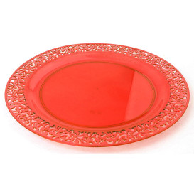 Plastic bord Rond vormig "Lace" oranje 19cm (88 stuks)