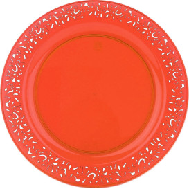 Plastic bord Rond vormig "Lace" oranje 23cm (4 stuks) 