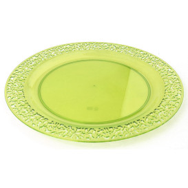 Plastic bord Rond vormig "Lace" groen 23cm (4 stuks) 