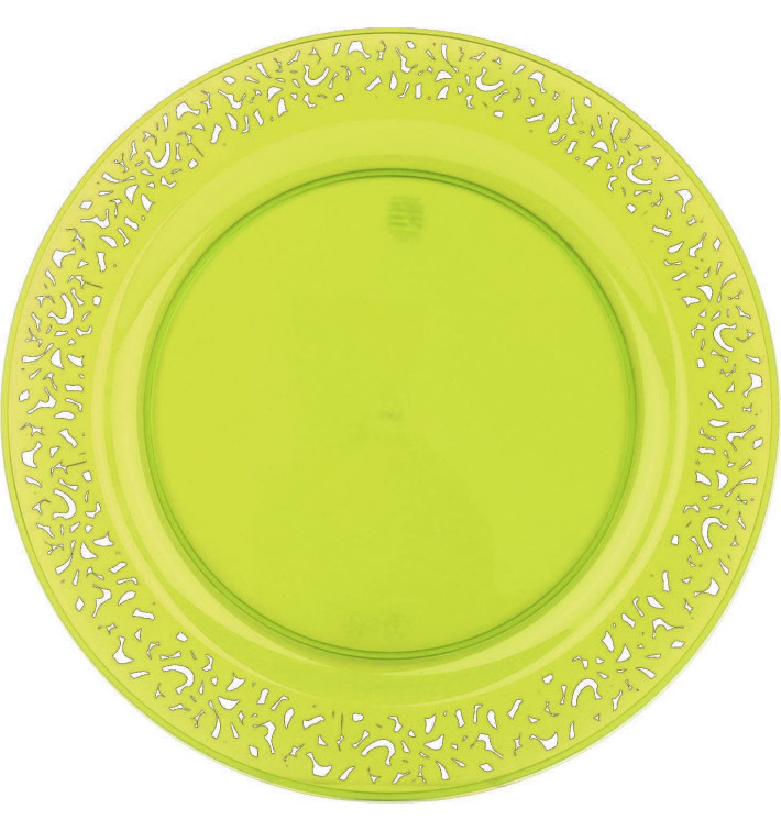 Plastic bord Rond vormig "Lace" groen 23cm (4 stuks) Plastic bord Rond vormig "Lace" groen 23cm (4 stuks)