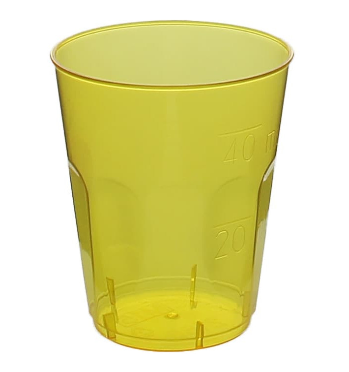 Plastic PS Shotje Kristal "Diamant" geel 50ml (20 stuks) Plastic PS Shotje Kristal "Diamant" geel 50ml (20 stuks)